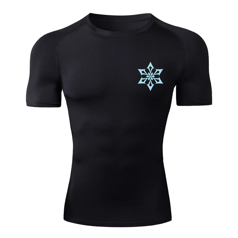 Genshin Impact Compression Shirt for Men Gym Workout Fitness Rash Guard Short Sleeve Base Layer Quick Dry Athletic Tshirt Tees