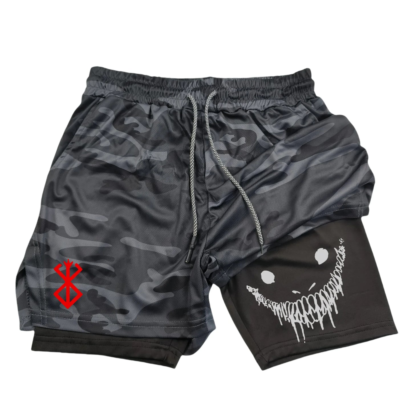 Anime Berserk Running Shorts Men Fitness Gym Training 2 in 1 Sports Shorts Quick Dry Workout Jogging Double Deck Summer