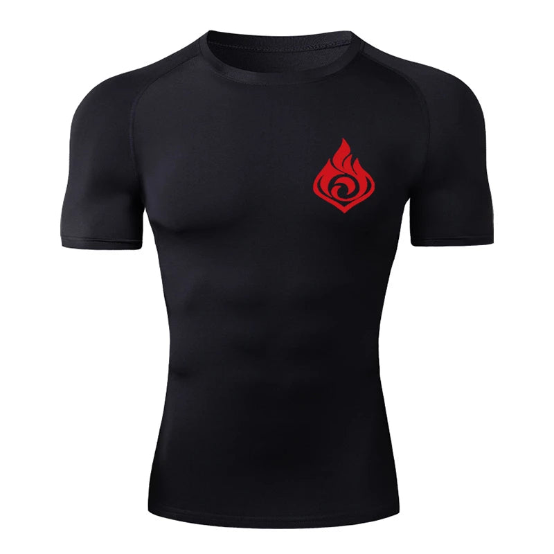 Genshin Impact Compression Shirt for Men Gym Workout Fitness Rash Guard Short Sleeve Base Layer Quick Dry Athletic Tshirt Tees