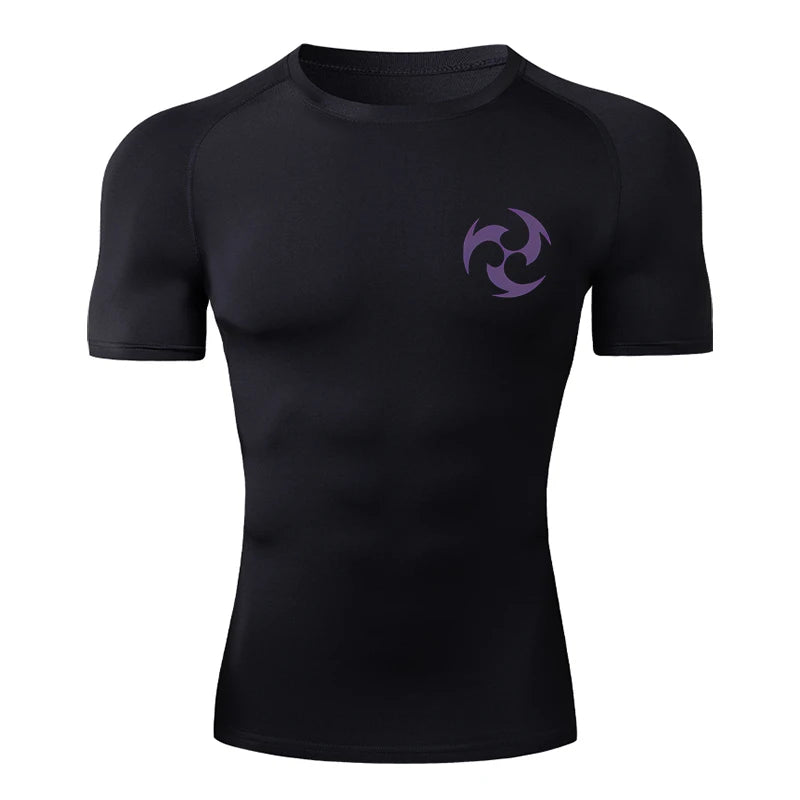 Genshin Impact Compression Shirt for Men Gym Workout Fitness Rash Guard Short Sleeve Base Layer Quick Dry Athletic Tshirt Tees