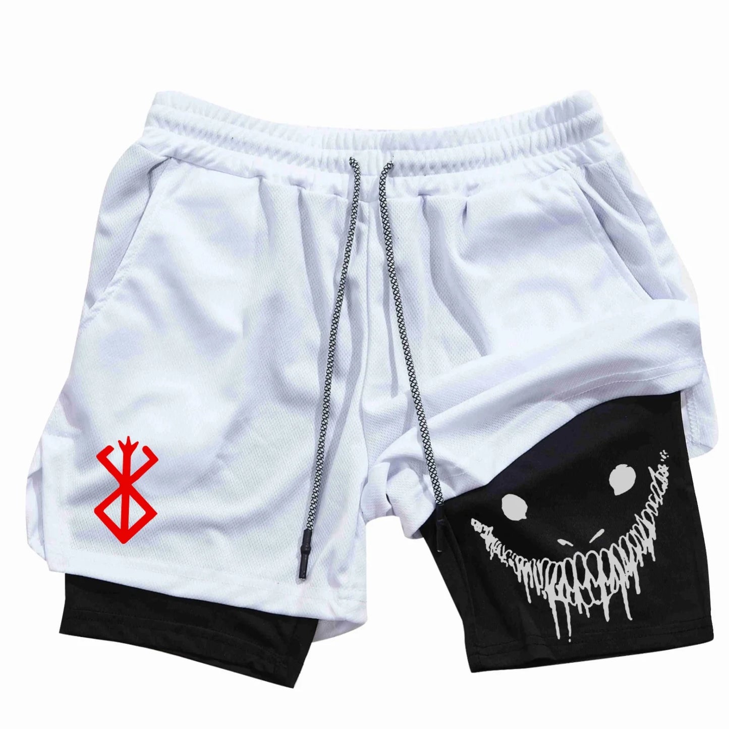 Anime Berserk Running Shorts Men Fitness Gym Training 2 in 1 Sports Shorts Quick Dry Workout Jogging Double Deck Summer