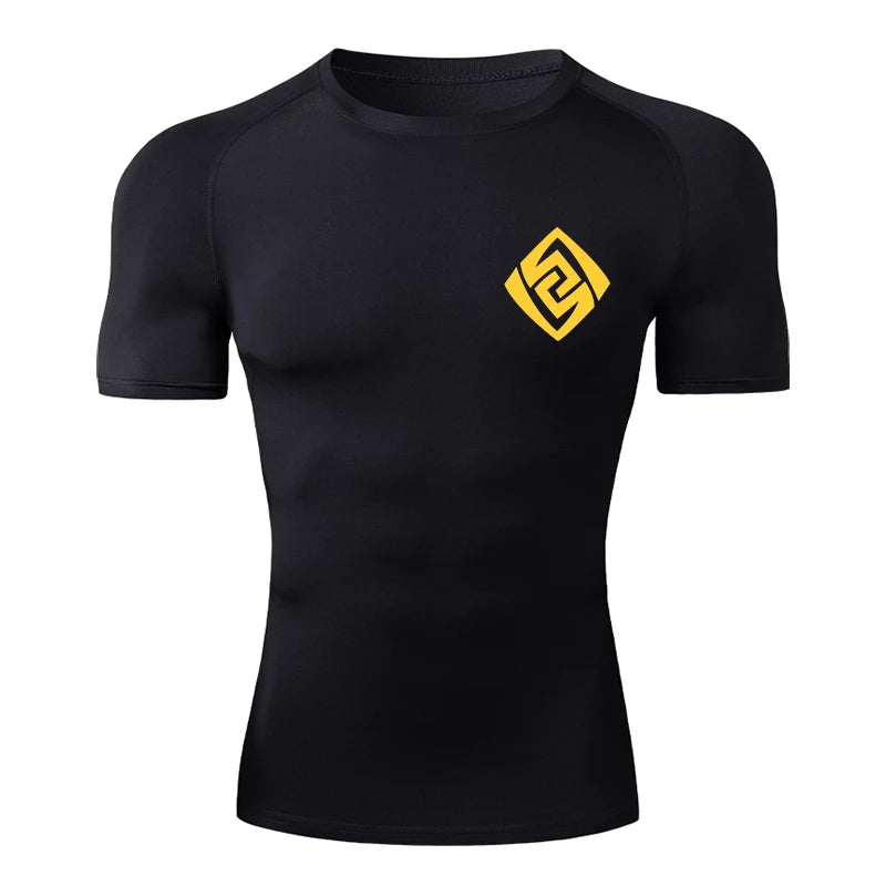 Genshin Impact Compression Shirt for Men Gym Workout Fitness Rash Guard Short Sleeve Base Layer Quick Dry Athletic Tshirt Tees