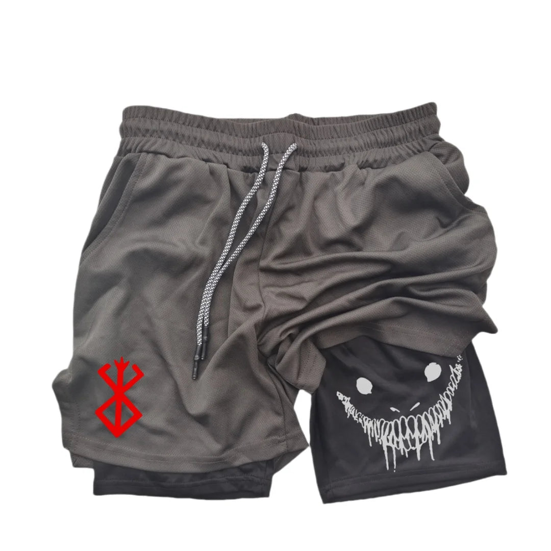 Anime Berserk Running Shorts Men Fitness Gym Training 2 in 1 Sports Shorts Quick Dry Workout Jogging Double Deck Summer